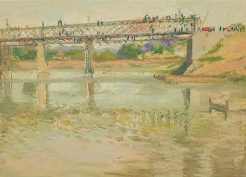 Tranh sơn dầu Cầu sông Thương (Bắc Giang) 1957. 38x52cm của họa sĩ Trịnh Hữu Ngọc